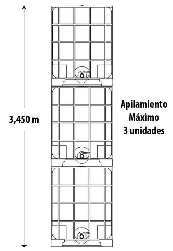 Apilamiento máx estanque IBC 1000 litros Polychem con contenido completo